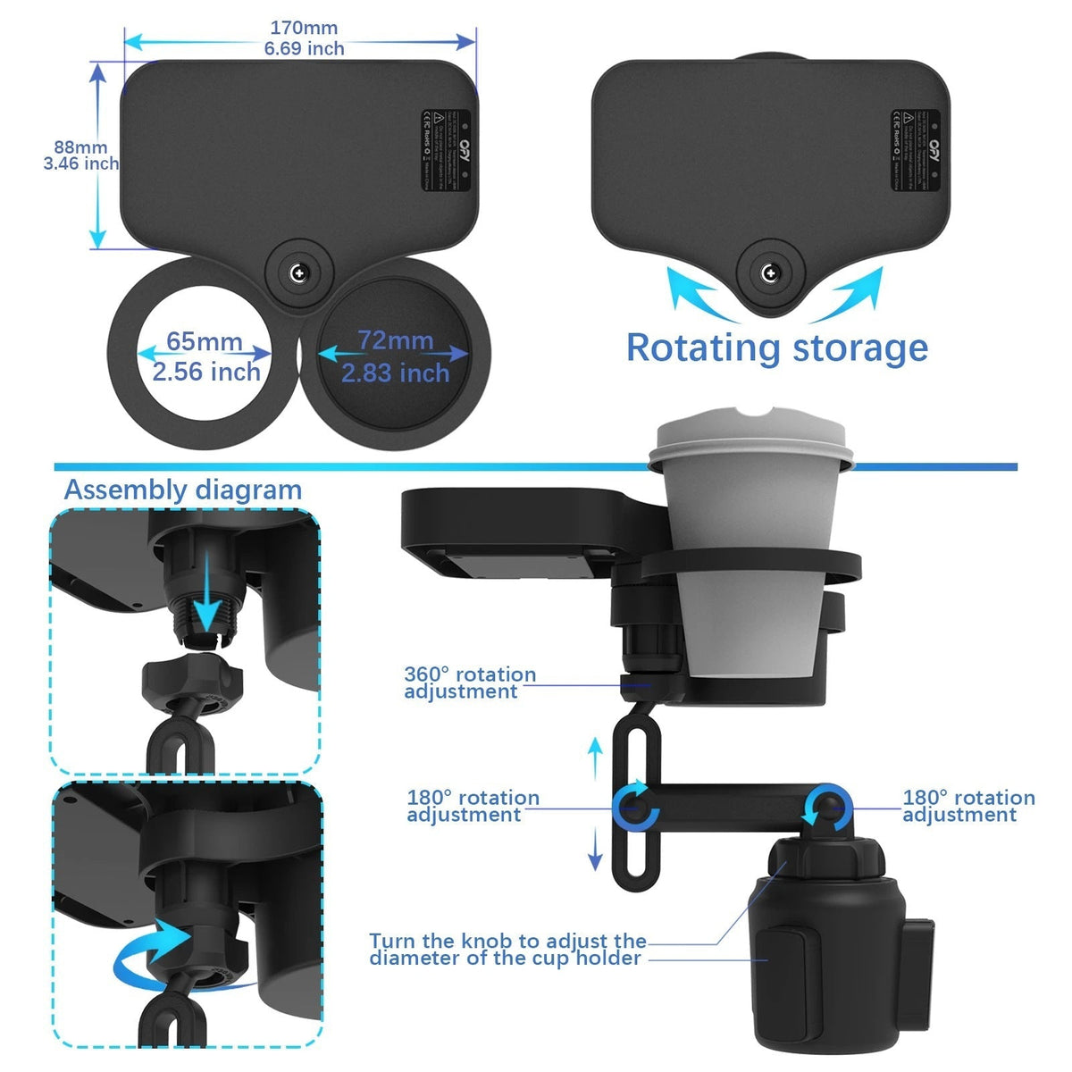Car Cup Holder with Wireless Phone Charging